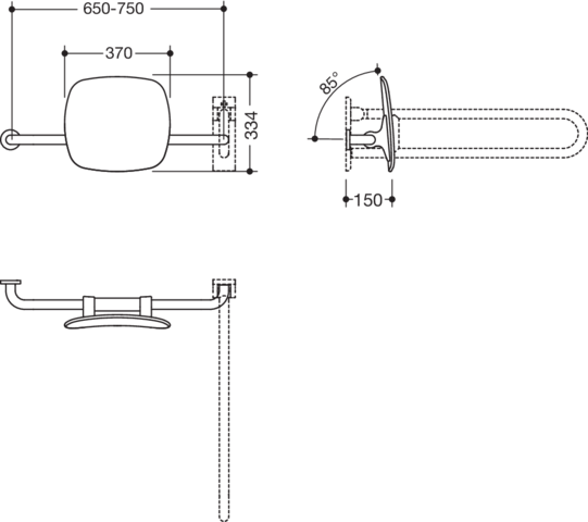 HEWI Rückenstütze 801 Wandabstand 150mm, Ausführung links, Lehne tiefschwarz, rubinrot