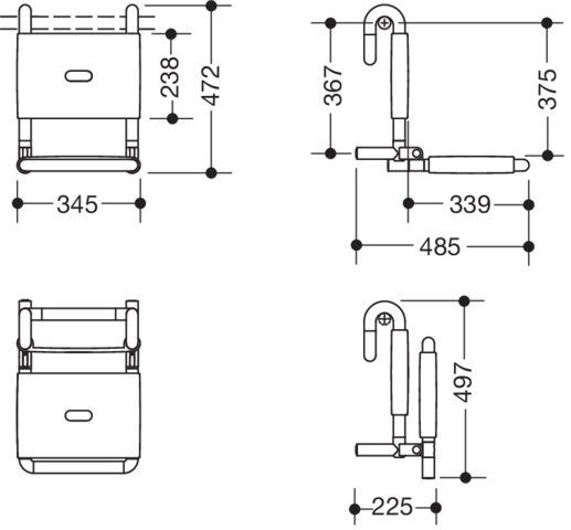 HEWI Einhängesitz 801 apfelgrün, 345x238mm, mit Rückenlehne, klappbar