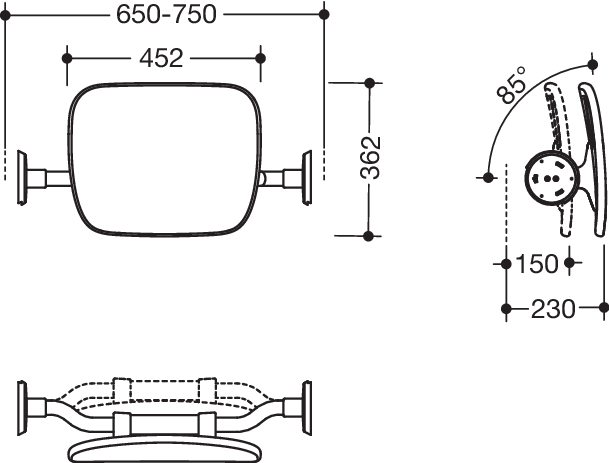 HEWI Rückenstütze 802 LifeSystem Aufrüstsatz, anthrazit hochglanz/anthrazit matt