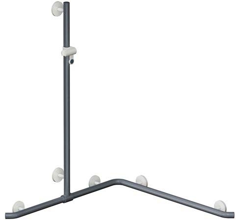 HEWI Duschhandlauf System 800 K 1100 mm, Brausehalter, Stützen und Rosetten reinweiß, anthrazitgrau