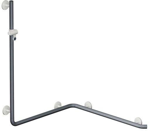 HEWI Duschhandlauf System 800 K 1250 mm, Brausehalter, Stützen und Rosetten reinweiß, anthrazitgrau