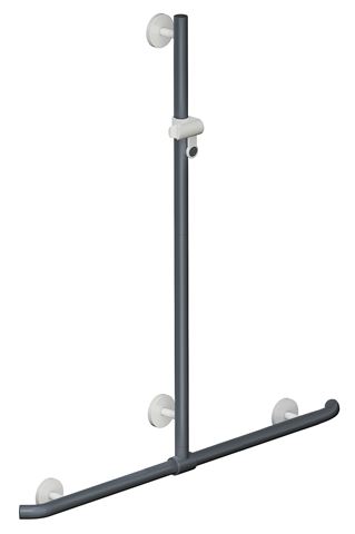 HEWI Duschhandlauf System 800 K 1250 x 1184 mm, anthrazitgrau, mit verschiebbarer Brausestange