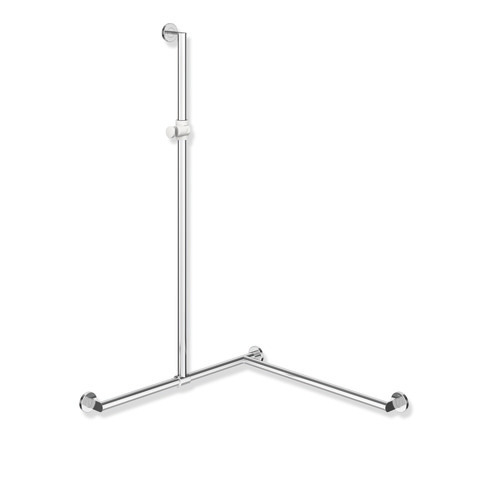 HEWI Edelstahl-Duschhandlauf System 900 1250 x 965 x 1185 mm, verchromt, Brausehalter Polyamid signalweiß, links
