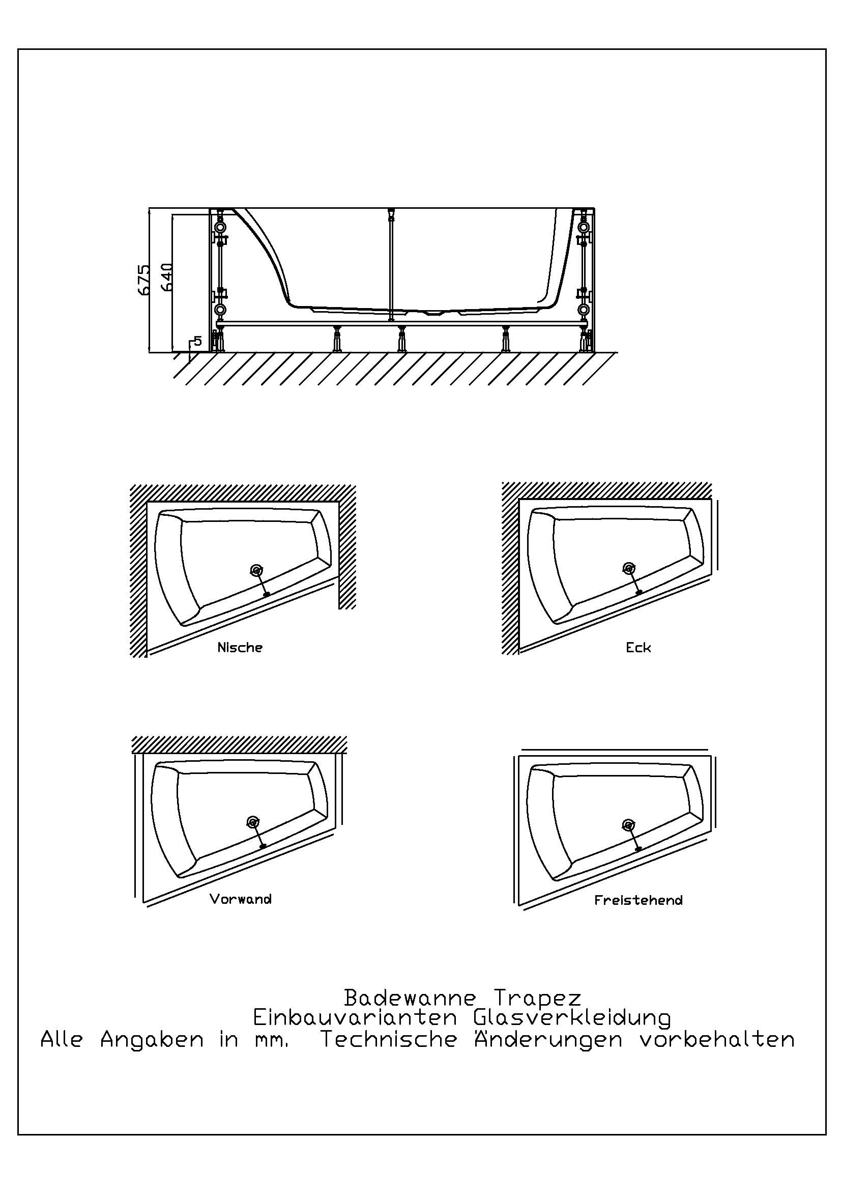 Hoesch Glasverkleidung WW-Trapez 150x100cm, lrechts, für Vorwand, schwarz