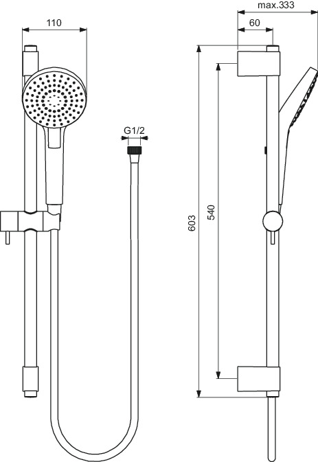 Ideal-Standard Brausekombination Idealrain Evo 600 mm, 3-Funktionshandbrause, d&#x3D;110mm, verchromt