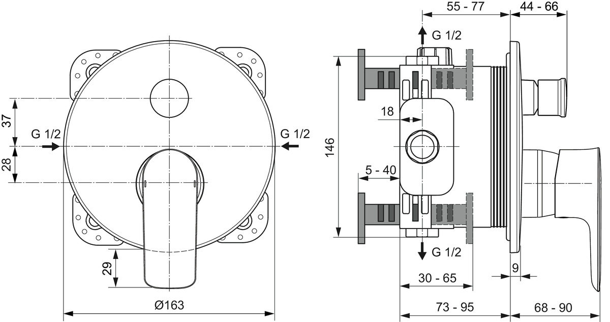 Ideal-Standard Fertigmontageset Connect Air für UP-Wannen-Einhebelmischer, verchromt
