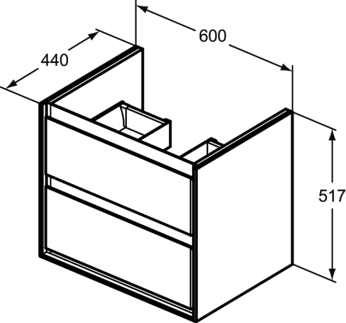Ideal-Standard Waschtisch-Unterschrank Connect Air 2 Auszüge, 60 x 44 x 51,7 cm, Pinie hell Dekor/braun matt