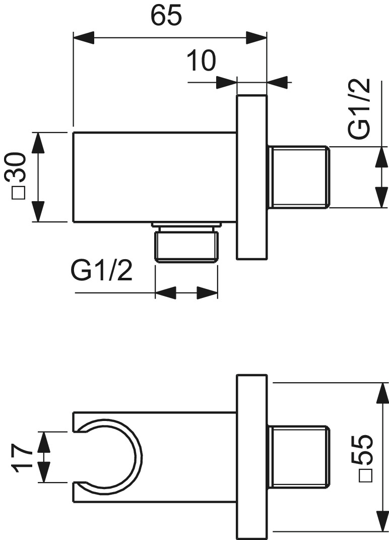 Ideal-Standard Wandanschlussbogen Idealrain Atelier mit Brausehalter, UP G1/2, eckig, verchromt