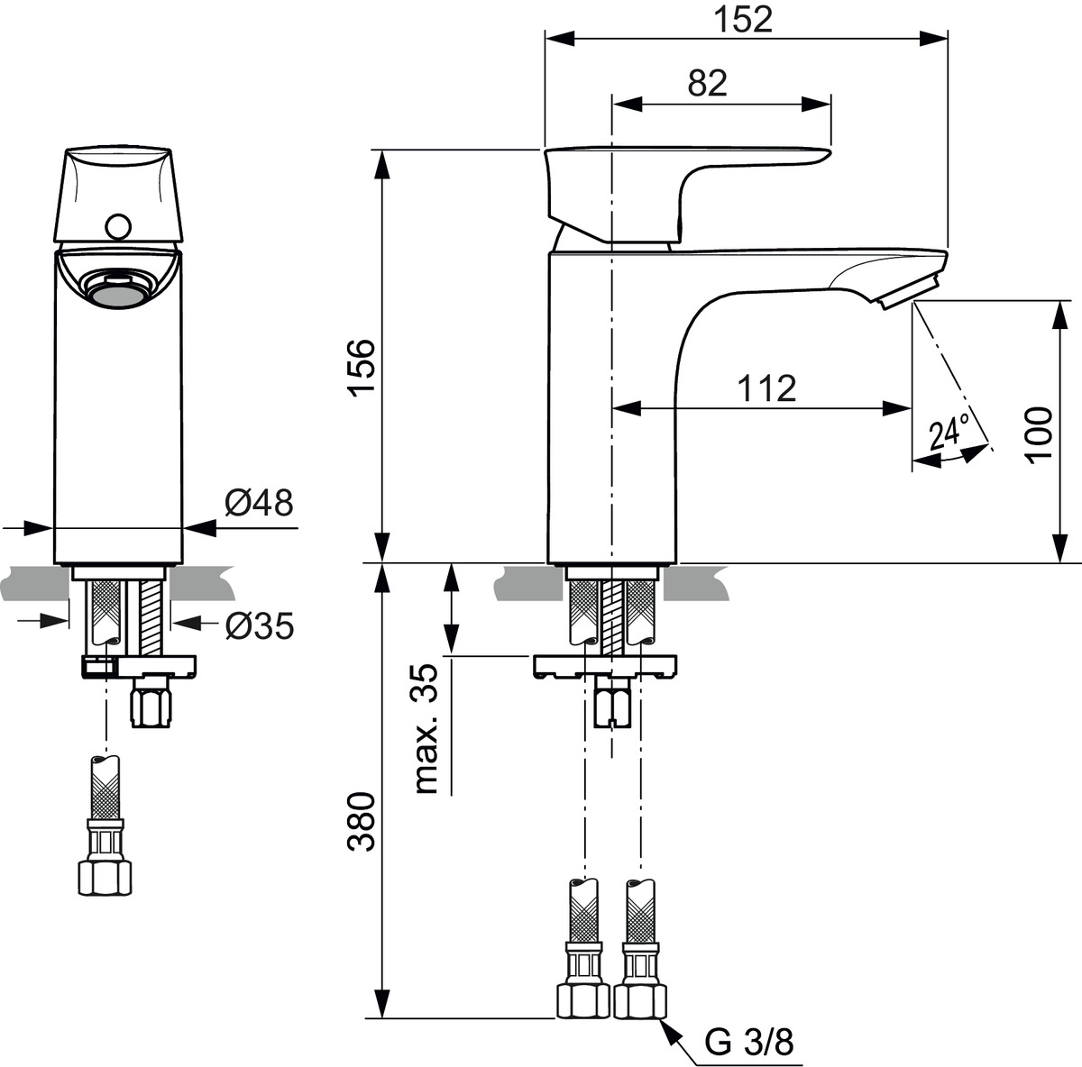 Ideal-Standard Waschtisch-Einhebelmischer Connect Air 5 l/min, Ausladung 112mm, ohne Ablaufgarnitur, verchromt