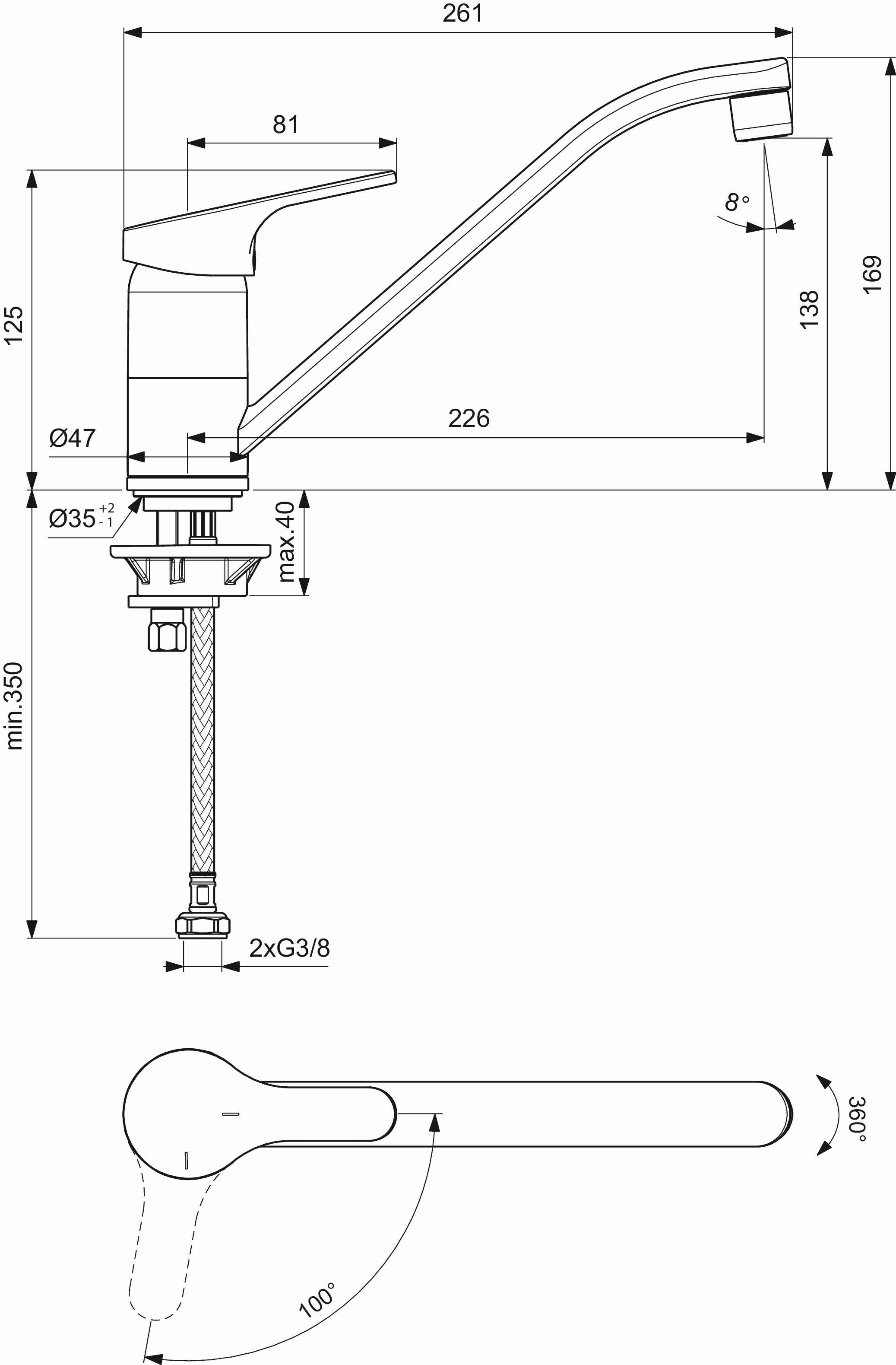 Ideal-Standard Spültisch-Einhebelmischer CeraFit BlueStart, schwenkbar, Ausladung 226mm, verchromt