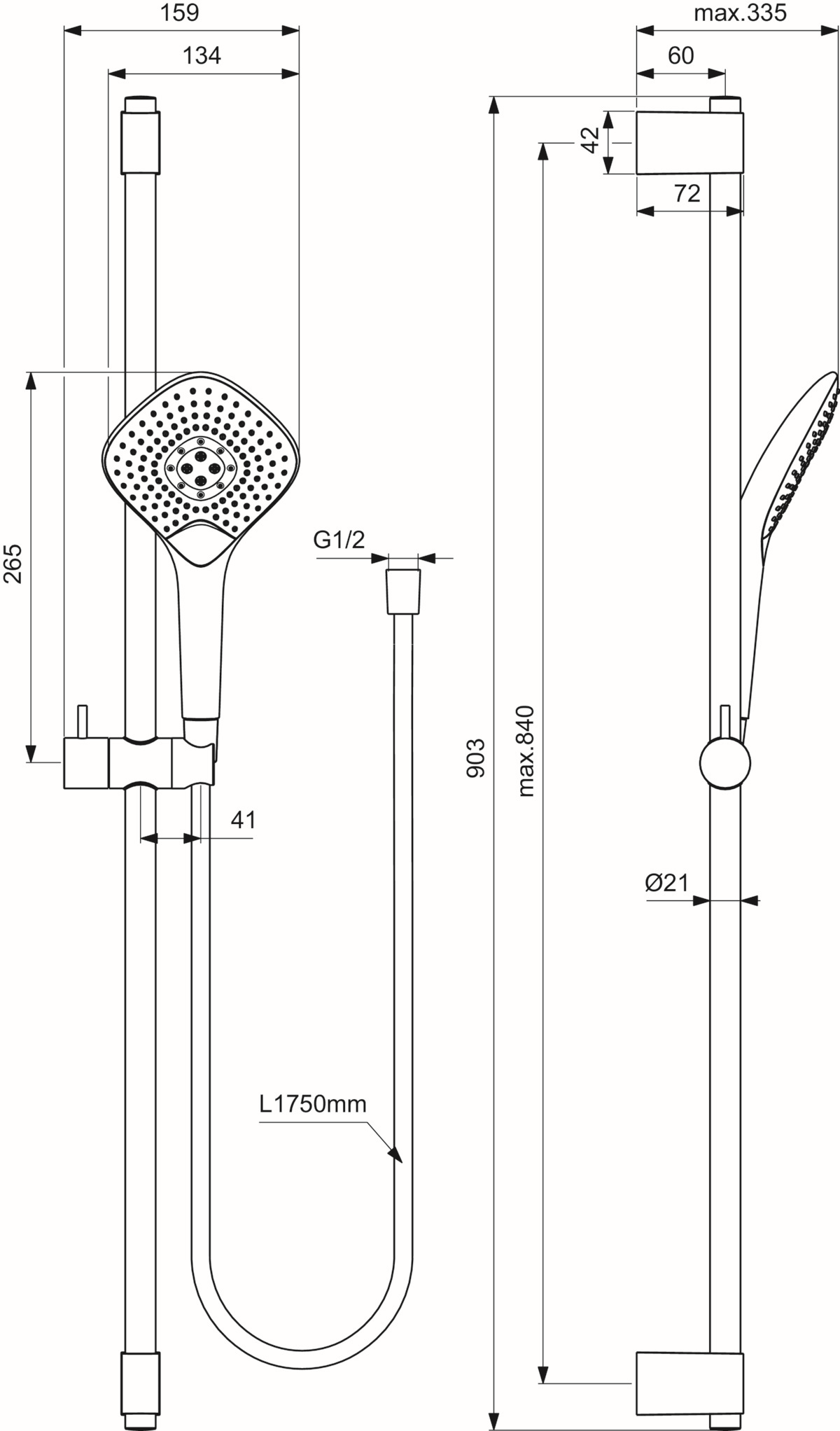 Ideal-Standard Brausekombination Idealrain Evo Jet 900 mm, 3-Funktionshandbrause, Diamond 134mm, verchromt