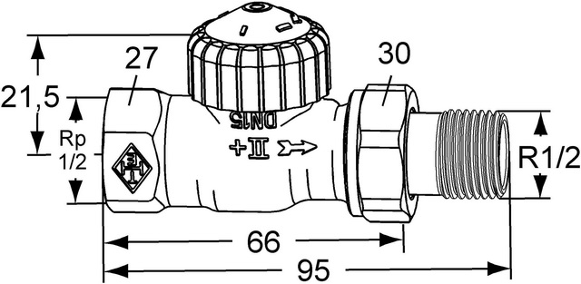 Heimeier Thermostat-Ventilunterteil V-exact II Rp 1/2, Durchgang, Rotguss vernickelt