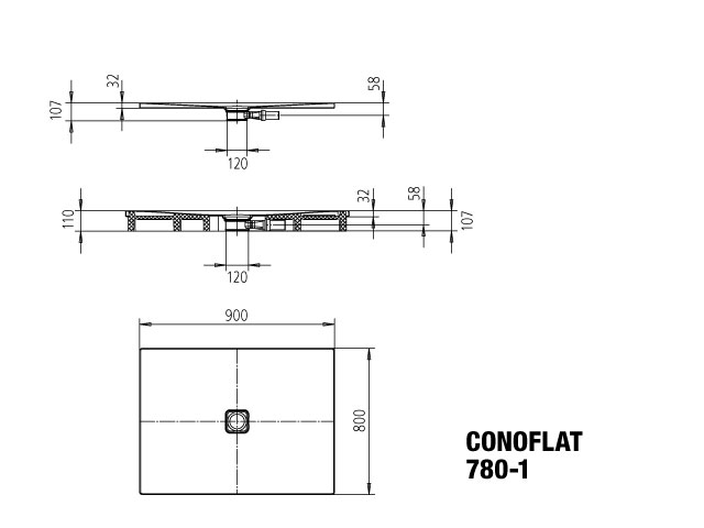 Kaldewei Duschfläche CONOFLAT 780-1 80x90cm, Perl-Effekt, manhattan