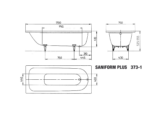 Kaldewei Badewanne SANIFORM PLUS 373-1 170x75cm, Standard, weiß