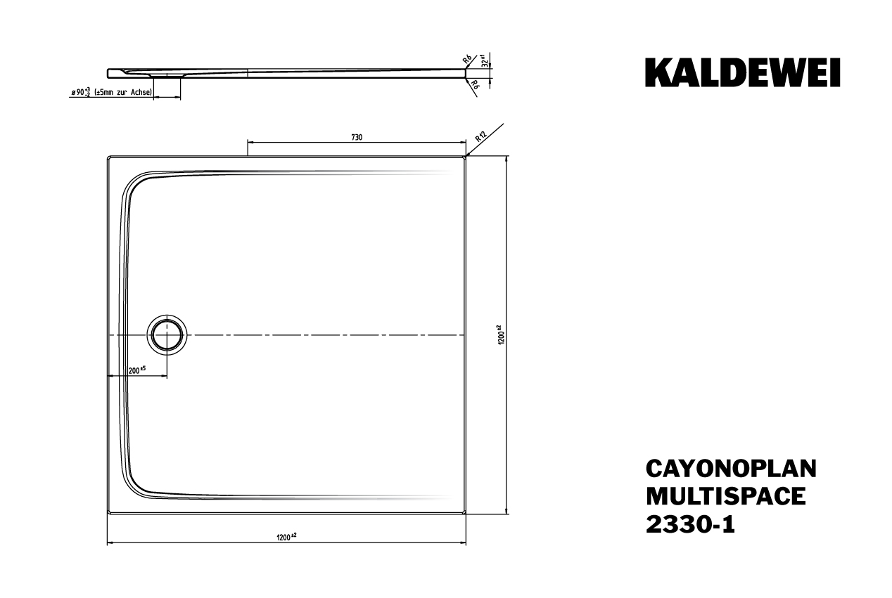 Kaldewei Duschwanne CAYONOPLAN Multispace-2330-5 120x120x1,7cm, mit Wannenträger, Secure Plus, Antidröhn, warm grey80