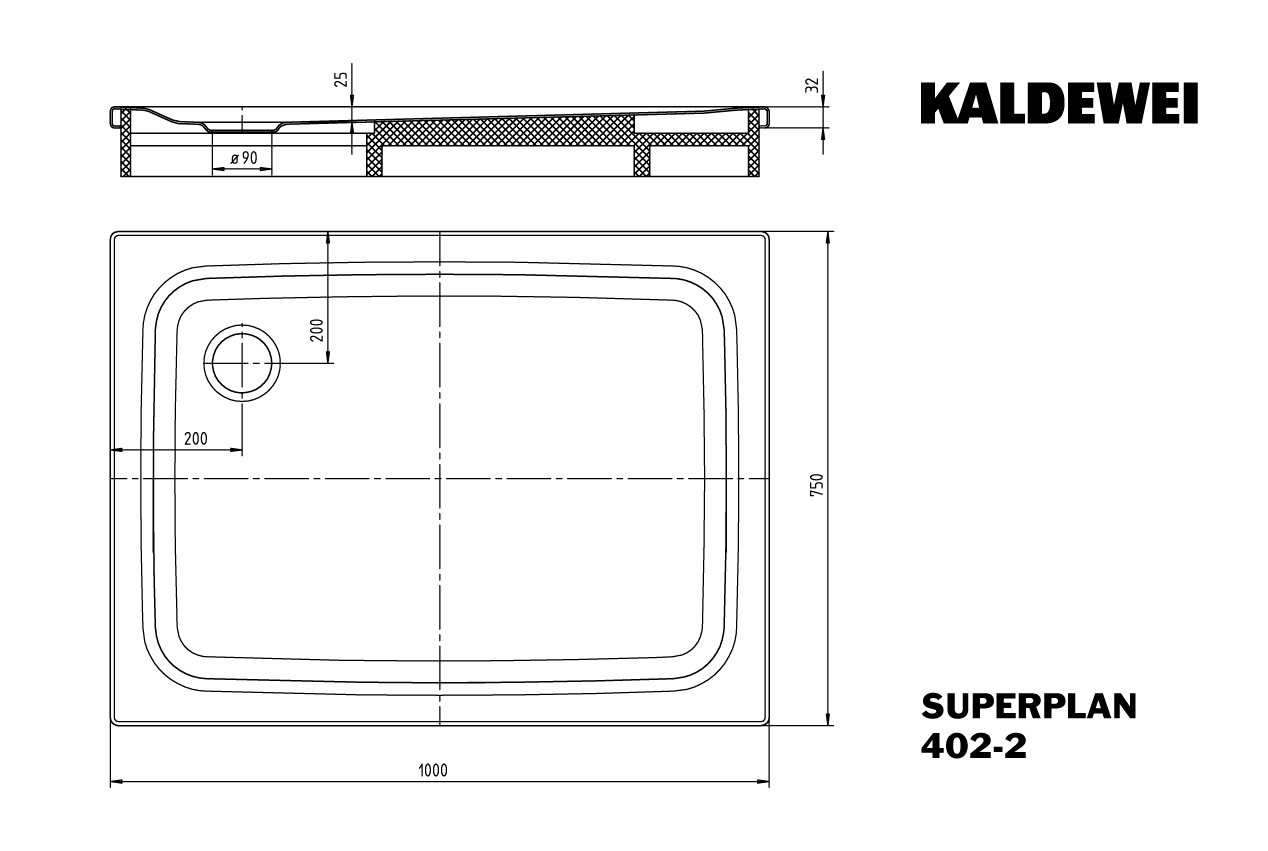 Kaldewei Duschwanne SUPERPLAN CLASSIC 402-2 75x100x2,5cm, mit Träger, Vollantislip Perl-Effekt, pergamon