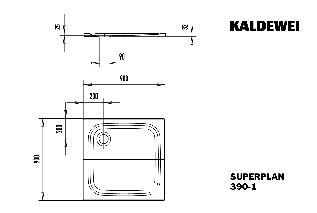 Kaldewei Duschwanne SUPERPLAN CLASSIC 390-1 90x90x2,5cm, weiß