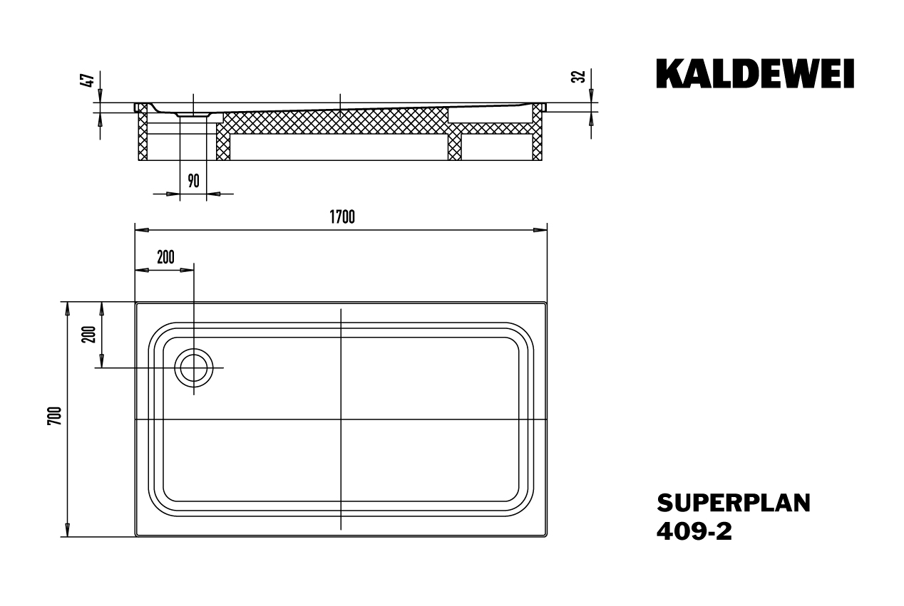 Kaldewei Duschwanne SUPERPLAN CLASSIC 409-2 70x170x4,7cm, mit Träger, Vollantislip Perl-Effekt, manhattan