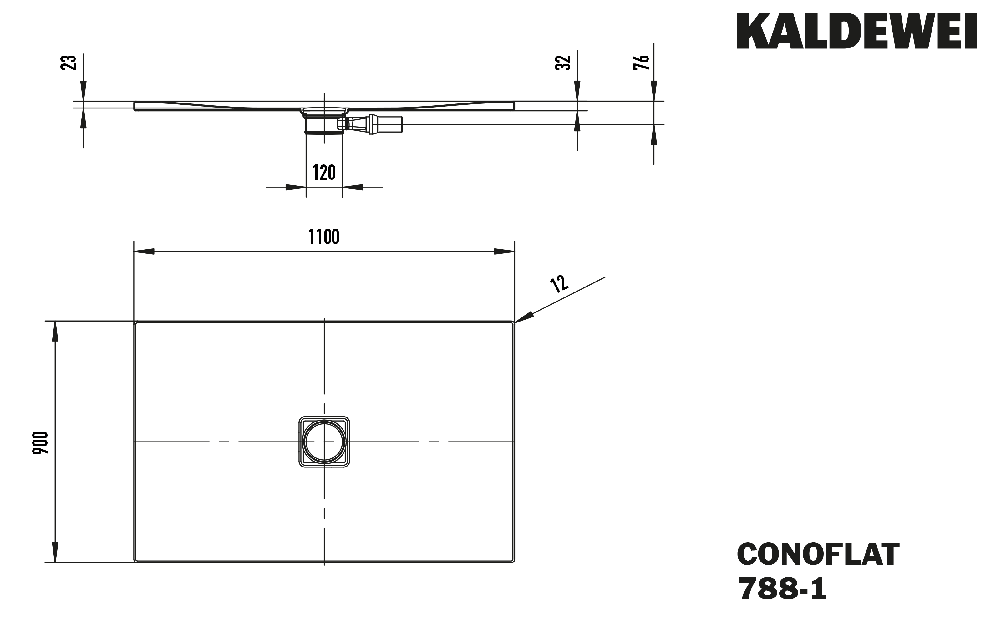 Kaldewei Duschfläche CONOFLAT 788-1 90x110cm, weiß