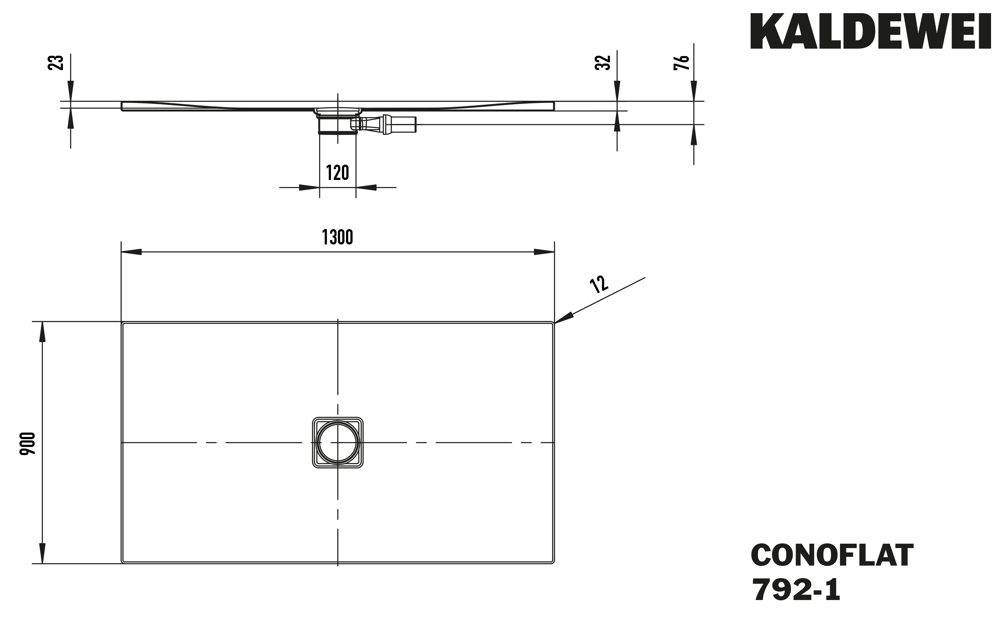 Kaldewei Duschfläche CONOFLAT 792-1 90x130cm, schwarz