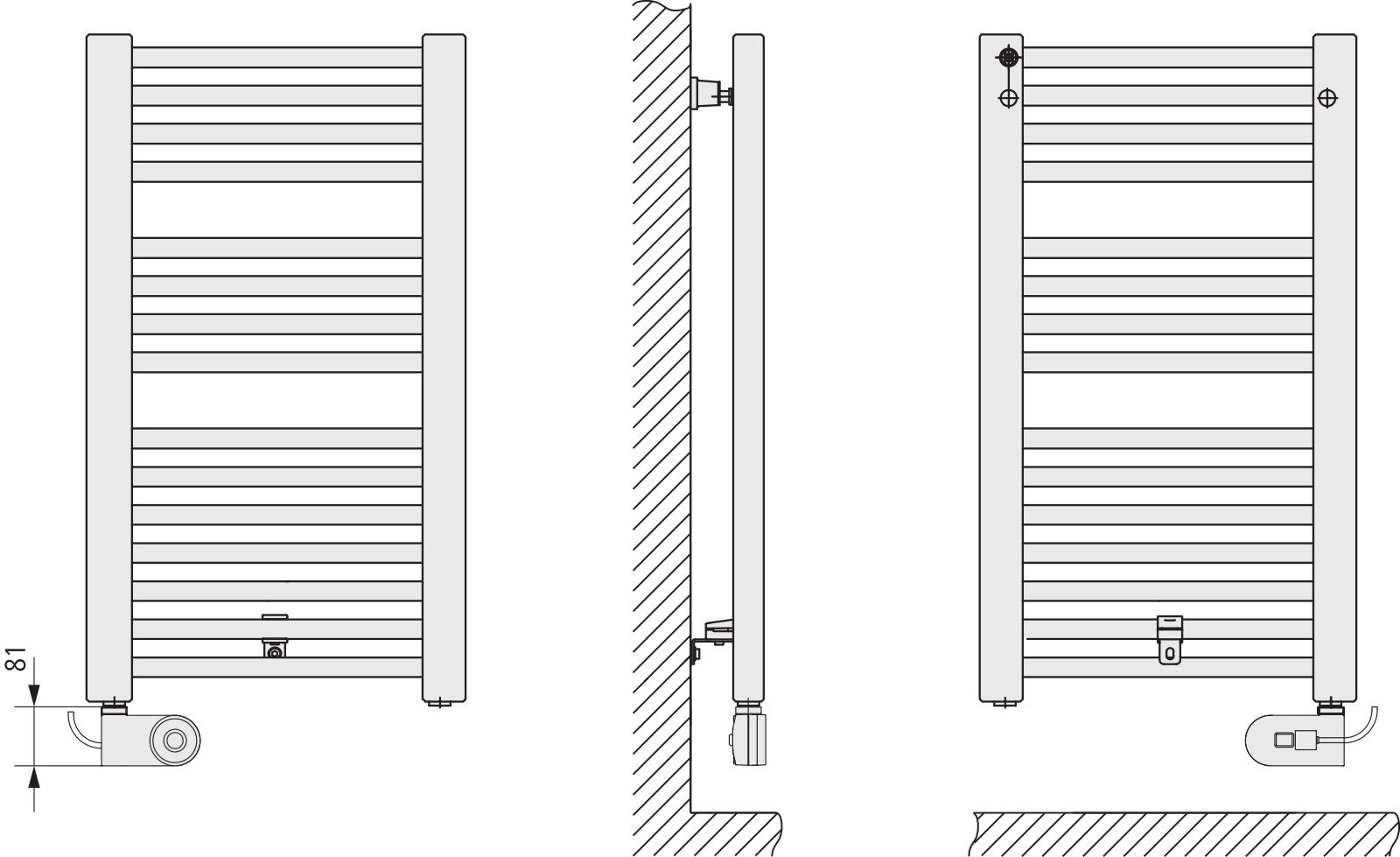 Kermi Bad-Heizkörper Basic-E 1448 x 599 mm, weiß, gerade, Elektro-Set WKS links