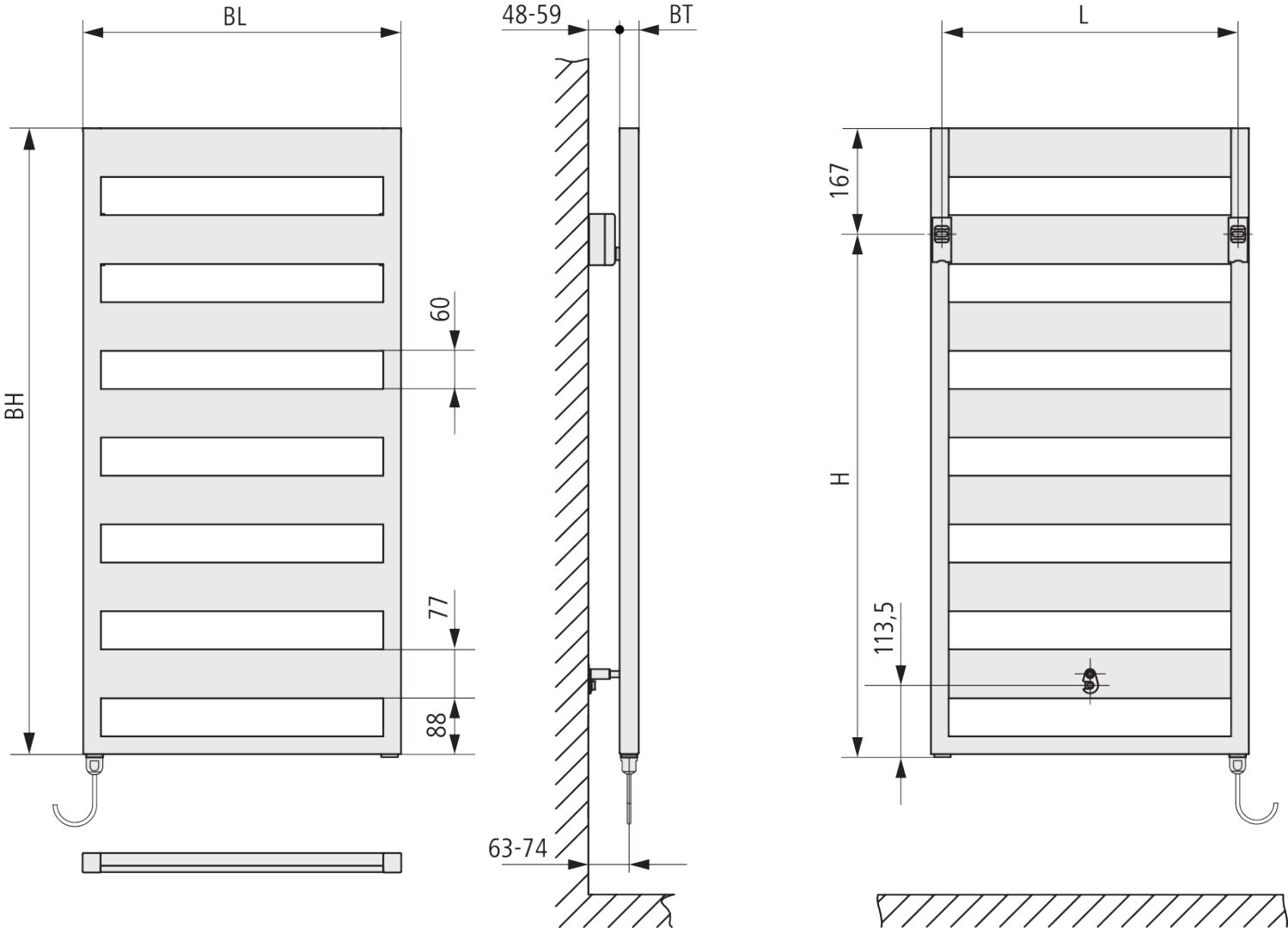 Kermi Bad-Heizkörper Casteo-E 1806 x 600 mm, weiß, Elektro-Set FKS, links