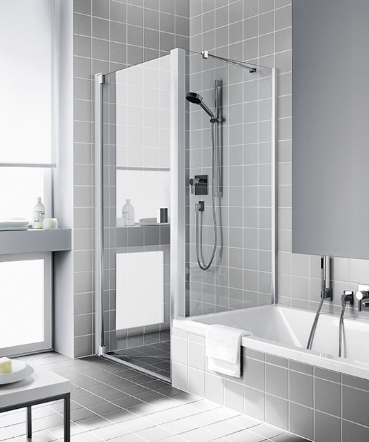 Kermi Seitenwand Raya verkürzt auf Badewanne 80 x 175 cm, silber mattglanz, ESG SR OpacoClean