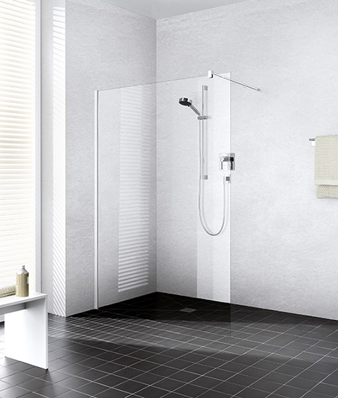 Kermi Glasanlage Walk-In XB 98-100 x 200 cm, silber hochglanz, ESG SR Opaco Clean, 90Grad Stabilisierung rund