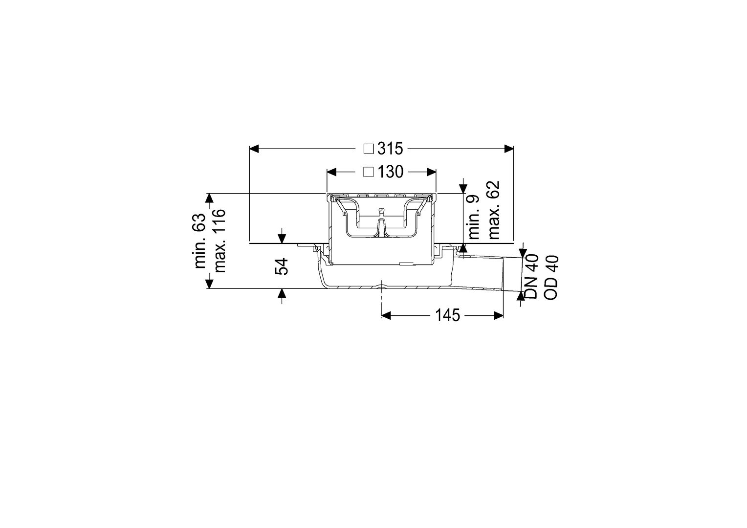 Kessel Bodenablauf Der Ultraflache 54 DN 40, 9 mm, werkseitig angebrachte Dichtmanschette, Schlitzrost
