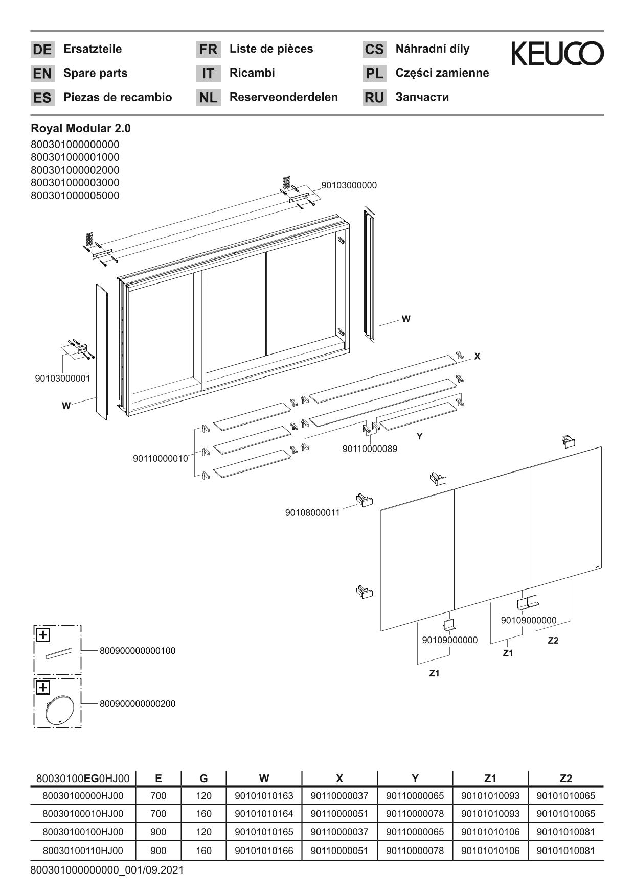 KEUCO Spiegelschrank Royal Modular 2.0 1050 x 900 x 120 mm, 2 Steckdosen, Wandvorbau, 3 Türen