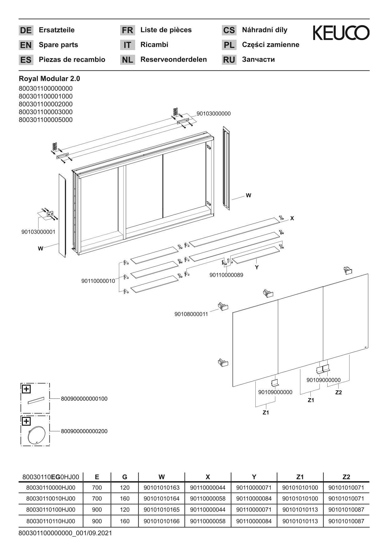 KEUCO Spiegelschrank Royal Modular 2.0 1000 x 900 x 160 mm, ohne Steckdose, Wandvorbau, 3 Türen