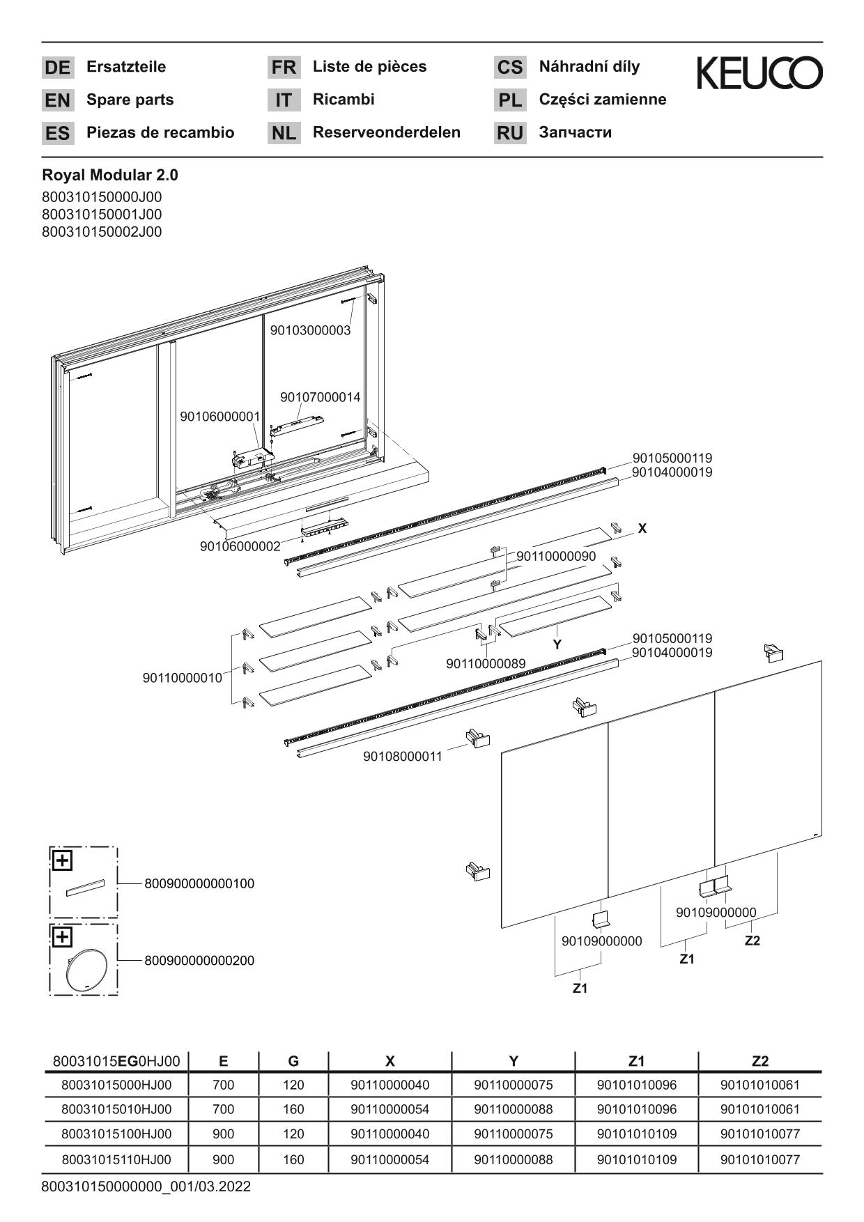 KEUCO Spiegelschrank Royal Modular 2.0 1500 x 900 x 120 mm, ohne Steckdose, Wandeinbau, 3 Türen, beleuchtet