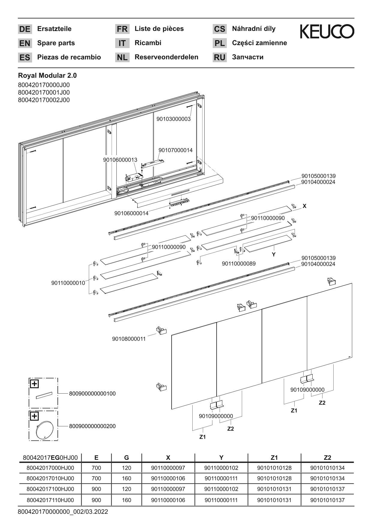 KEUCO Spiegelschrank Royal Modular 2.0 DALI 1700 x 700 x 160 mm, 4 Steckdosen, Wandeinbau, 4 Türen, beleuchtet