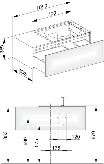 KEUCO Waschtischunterschrank Edition 11 105x35x53,5cm, 1 Frontauszug, rechts, Innenbeleuchtung, Lack Seidenmatt, Glas Anthrazit klar