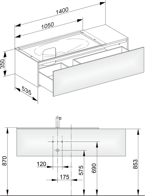 KEUCO Waschtischunterschrank Edition 11 140x35x53,5cm, Frontauszug links, Innenbeleuchtung, Lack Seidenmatt, Glas Anthrazit klar