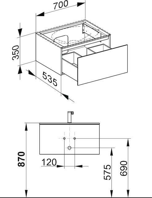KEUCO Waschtischunterschrank Edition 11 Planning 70x35x53,5cm, 1 Frontauszug, Innenbeleuchtung, Lack Seidenmatt, Glas Weiß
