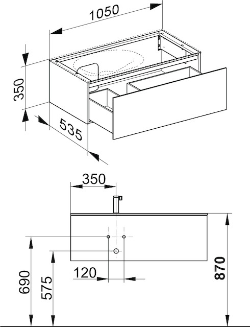 KEUCO Waschtischunterschrank Edition 11 Planning 105x35x53,5cm, 1 Frontauszug, links Innenbeleuchtung, Lack Hochglanz Weiß