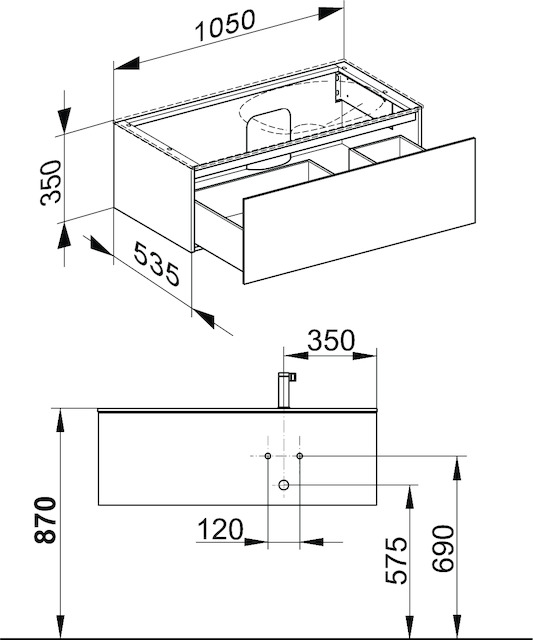 KEUCO Waschtischunterschrank Edition 11 Planning 105x35x53,5cm, 1 Frontauszug, rechts, Lack Seidenmatt, Glas Weiß