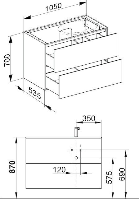 KEUCO Waschtischunterschrank Edition 11 Planning 105x70x53,5cm, 2 Frontauszüge, rechts, Furnier Eiche Hell