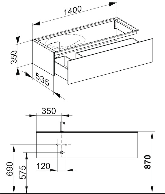KEUCO Waschtischunterschrank Edition 11 Planning 140x35x53,5cm, 1 Frontauszug, links, Innenbeleuchtung, Furnier Eiche Hell