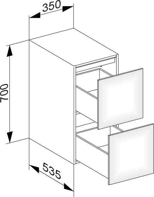 KEUCO Sideboard Edition 11 Planning 35x70x53,5cm, 2 Frontauszüge, Lack Seidenmatt, Glas Schwarz