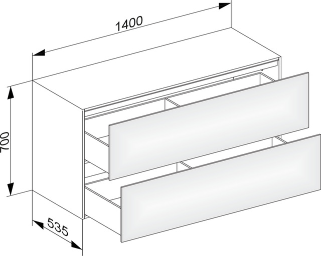 KEUCO Sideboard Edition 11 Planning 140x70x53,5cm, 2 Frontauszüge, Innenbeleuchtung, Lack Seidenmatt, Glas Schwarz