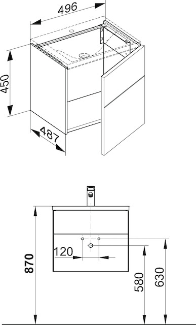 KEUCO Waschtisch-Unterschrank Royal Reflex 49,6x45x48,7cm, 1-türig, links, titan/titan