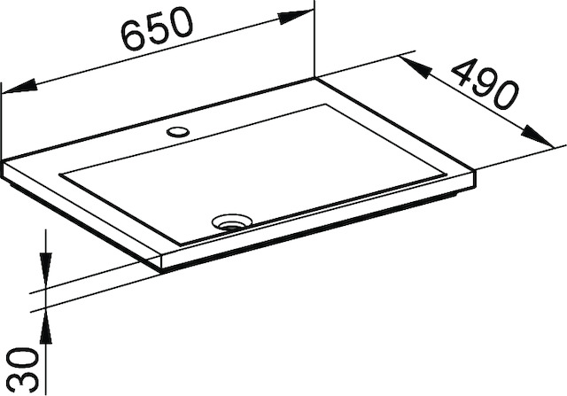 KEUCO Mineralguss-Waschtisch Royal Reflex 65 x 3 x 49 cm, weiß, 1 Hahnloch, mit Ab-/Überlaufsystem