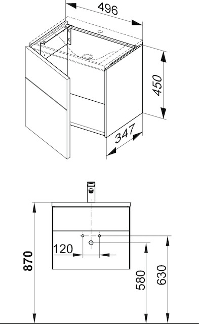 KEUCO Waschtisch-Unterschrank Royal Reflex 49,6x45x34,7cm, 1-türig, links, schwarz/schwarz
