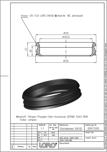 LORO Dichtelement DN 100, aus Elastomer