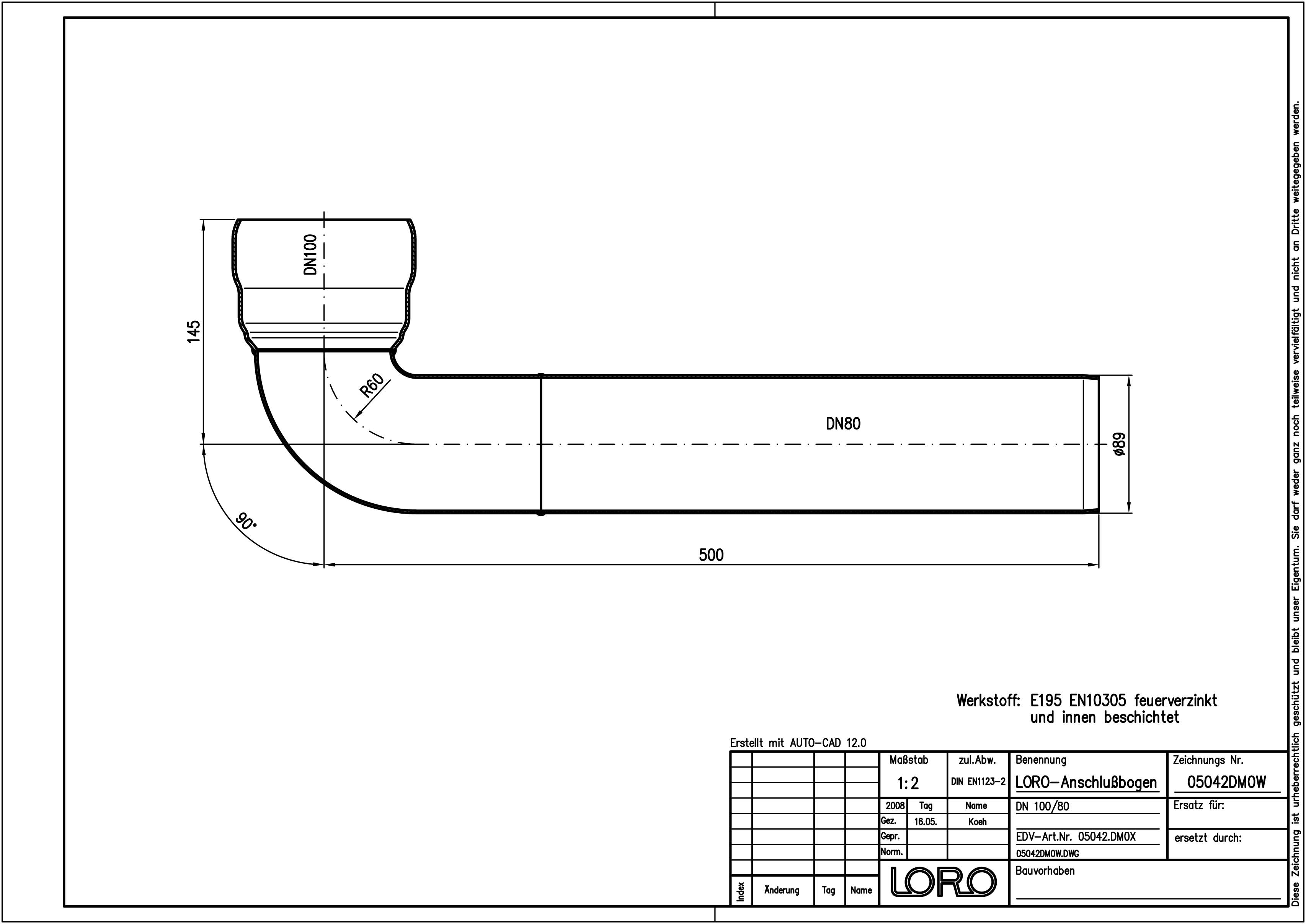 LORO DRAINJET Anschlussbogen DN 100/80, 90Grad, für Druckströmung