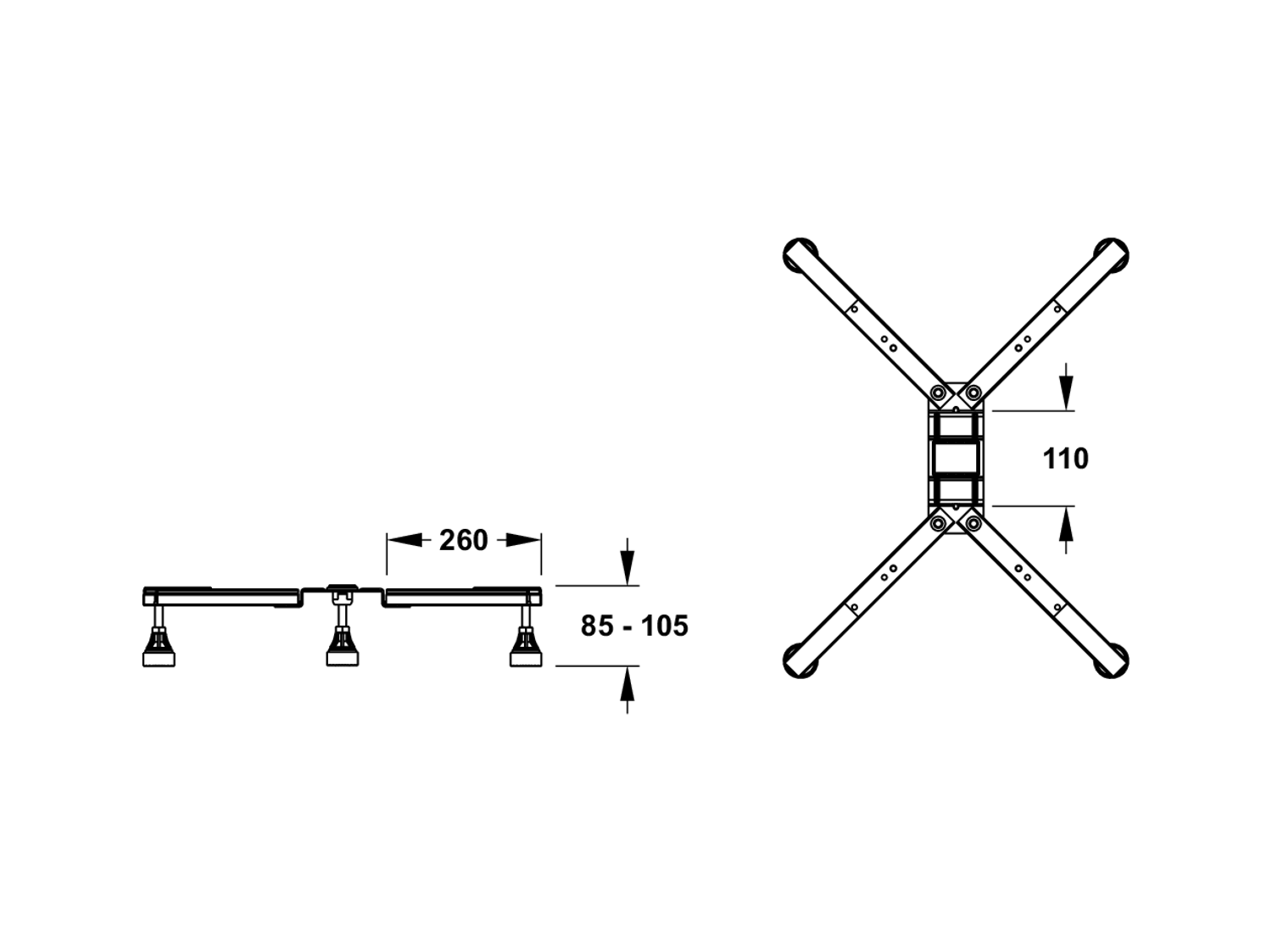 MEPA Duschwannenfuß BW-SF ECO für Rechteck/5-Eck-/1/4-Kreis Duschwannen, höhenverstellbar von 85-105 mm