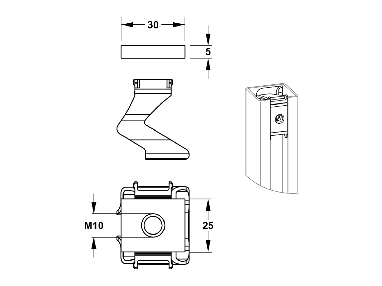 MEPA Gewindeplatte nextVIT M10, C-Schiene