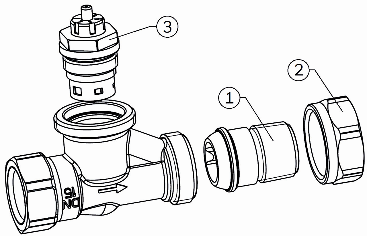 Resideo Thermostatventil FX 1/2", DIN-Durchgang, Messing, für niedrige Durchflussmengen